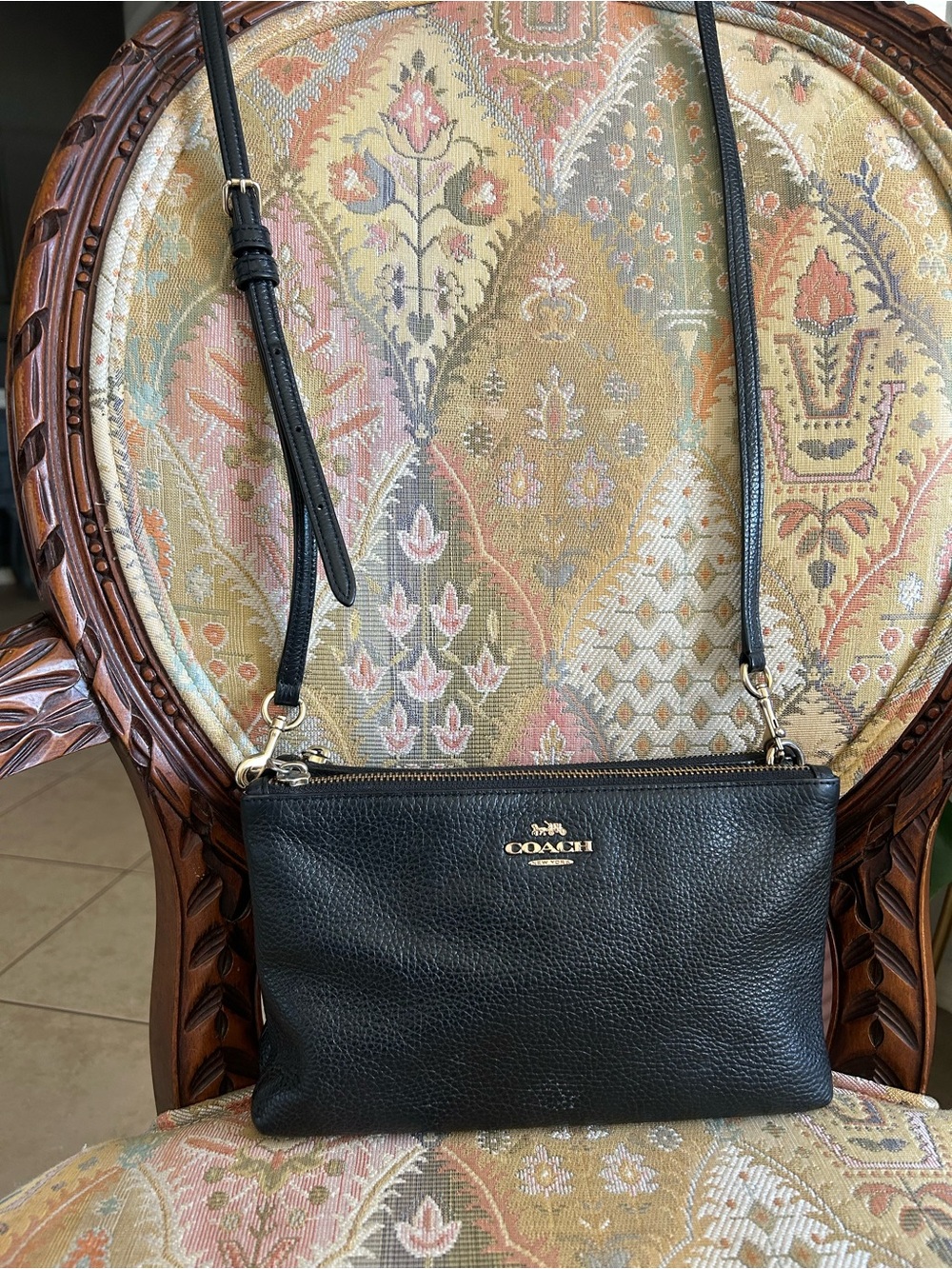 Coach Black Pebbled Leather Crossbody with Gold Logo